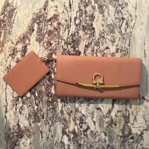 Salvatore Ferragamo Gancini Continental Wallet‎ Pink Leather